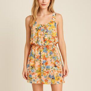 Charlotte Russe Peach Floral Sleeveless Dress – Boho Spring Summer Chic Sz M